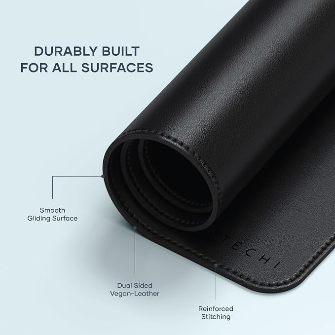 Satechi Vegan-Leather Desk Mat, Scratch and Water Resistant, Black | Large Mouse Pad, Ergonomic, Easy to Clean, 26.8 x 12.4 x 0.1 inches, for Office and Home