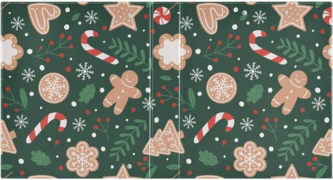 Christmas Gingerbread Snowflakes 3 Ring Binder with 2 Interior Pockets 1.5 inch Binders 3 Ring Heavy Duty Fit 8.5" x 11" Letter Size for Office School, 2 Pack