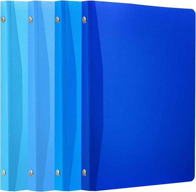 CHENGU 4 Packs 1 Inch Binder with Pocket 3 Round Ring Binder Plastic Flexible Refillable Notebook Soft Cover for Office Sheet Supplies, Blue