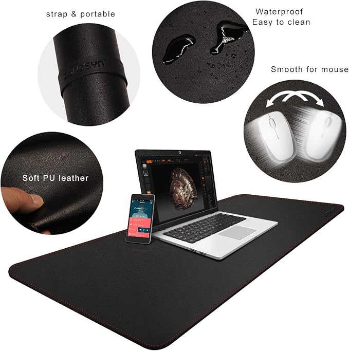 ZORESYN Large Leather Desk Pad 47.2"x23.6", PU Leather Desk Blotter for Office, Non-Slip Waterproof Mouse Pad Mat for Keyboard Laptop, Extra Large Desk Protector (Black)