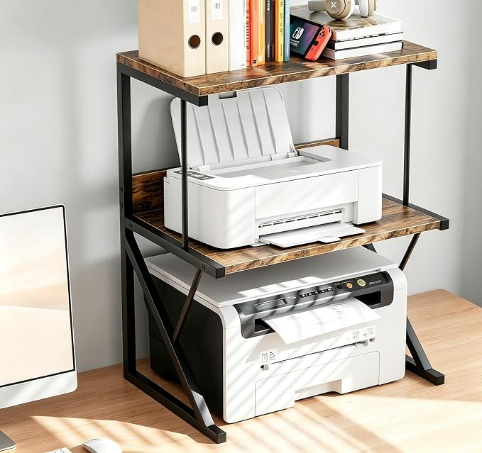 aboxoo Printer Stand for Desk to Save Space, Metal+Wood for Home Office | Stable