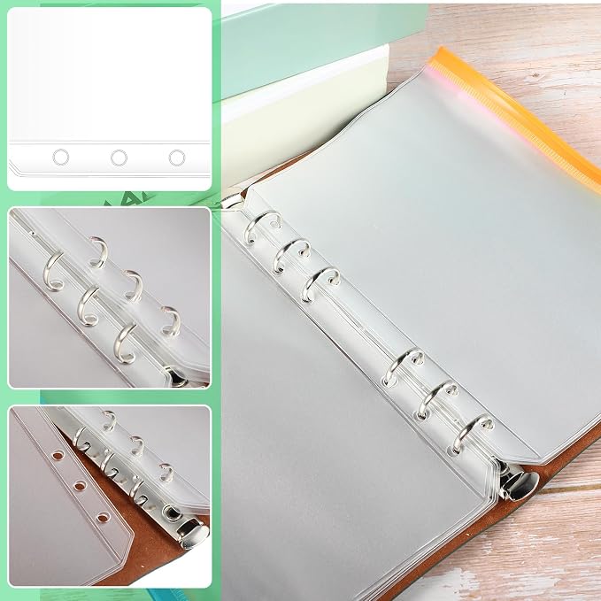 40 Pieces Binder Pockets 6 Hole Zipper Pouch 6 Ring B6 Pockets with Zipper Binder Folders Plastic Pouches Loose Leaf Bags Waterproof PVC Document Filing Bag