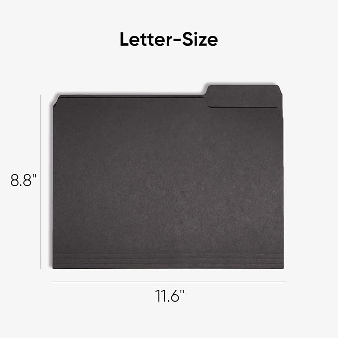 Smead Interior File Folder, 1/3-Cut Tab, Letter Size, Black, 100 per Box, Expandable File Folders for Filing Cabinet