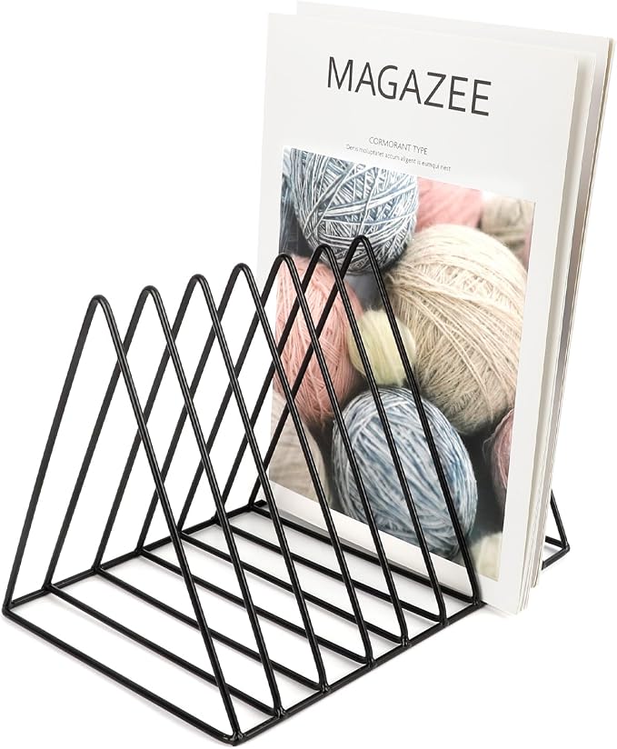 Vinyl Record Holder Storage, 9 Slot Metal Magazine Book Album Display Rack, Stylish Triangle Desktop File Sorter Organizer for Home Office, Black Pack of 3