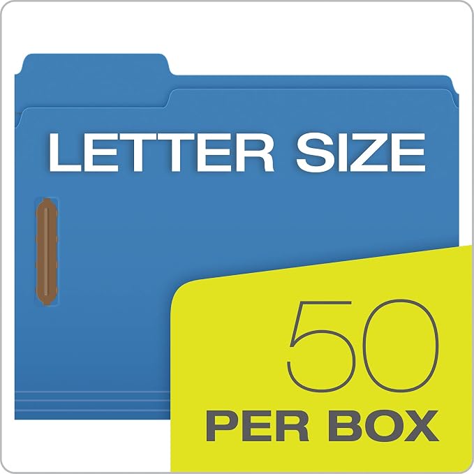 Pendaflex Fastener Folders, 2 Fasteners, Letter Size, Blue, 1/3 Cut Tabs in Left, Right, Center Positions, 50 per Box (22040GW) (Pack of 5)