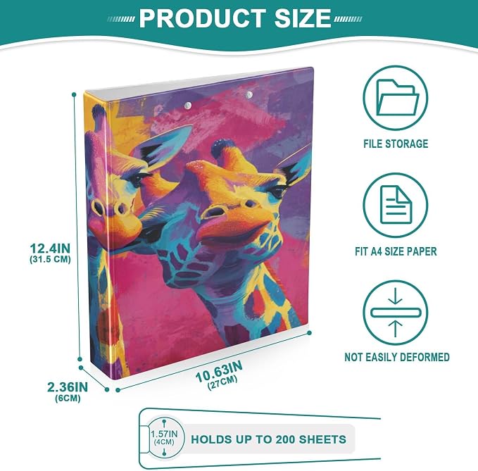 Colorful Giraffes 3 Ring Binders 1.5 Inch Clear View Three Ring Binders Versatile Binder for Work School Office Supply 1 Pack