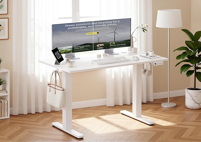 Claiks Electric Height Adjustable Standing Desk, 48x24 Inch, Cold White | Smooth Height Adjustment, 3 Memory Presets, Cable management hub & hook, Stable Steel Frame, 156 lbs Capacity, Easy Assembly