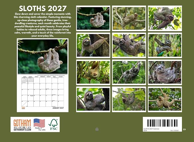 Sloth Calendar 2027 Monthly Wall Calender 12 Month