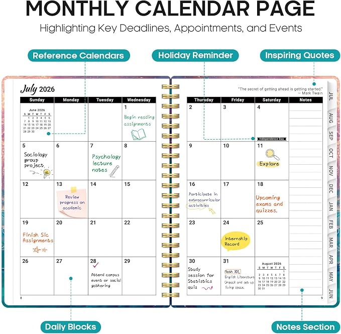 Taja Planner 2026-2027, Jul 2026-Jun 2027 Monthly & Weekly Calendar Planner | 6.3" x 8.5", Hardcover Academic Calendar, Teacher Student Agenda Book with Tabs, School Office Supplies, Galaxy Flow