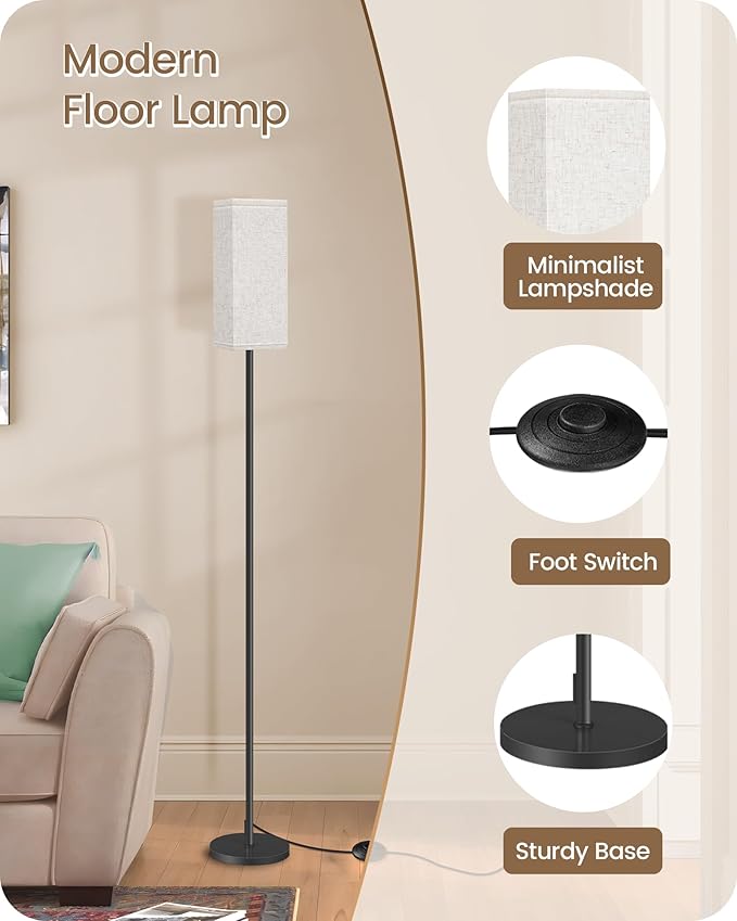 Set of 2 Floor Lamps for Living Room, Modern Tall Standing Lamps with Foot Switches, Bulb Not Included, 64.6'', for Living Room, Bedroom, Kids Room, ETL Listed, Beige and Black E07LDP205W1