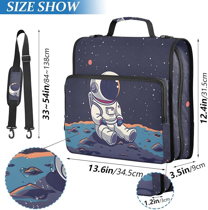 MNSRUU 3 Ring Binder Bag, 2 Inch D-Rings Easily Organizes 1 Inch Fits Letter Sized Paper, Astronaut Cute Large 3 Hole Zipper Binder Organizer for School Office Supplies