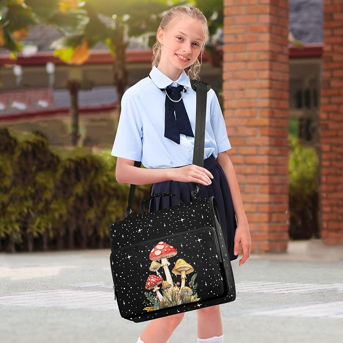 Mushroom Binder Bag 3 Ring Zipper with Handle Shoulder Strap | for School Work Office Organizer Storage Case