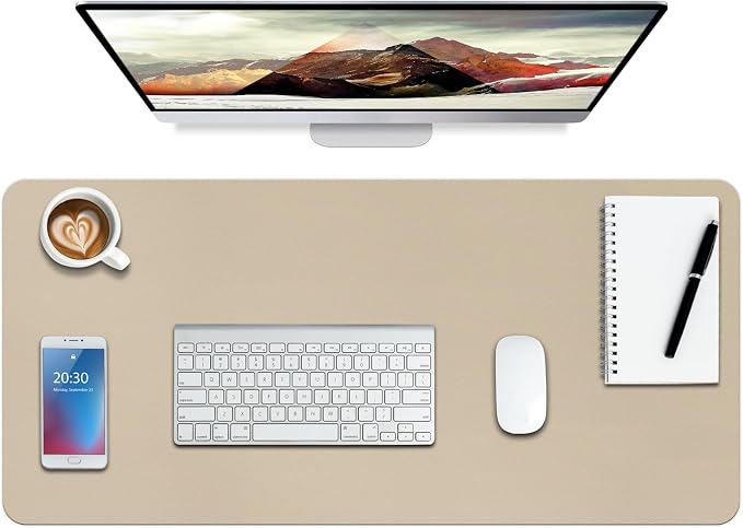 Boutilon Leather Desk Pad Protector,Non-Slip Mouse Pad,Laptop Desk Pad,Office Mouse Mat,Waterproof Leather Desk Blotter,Desk Writing Pad for Office and Home (S-Beige,24"x 14")