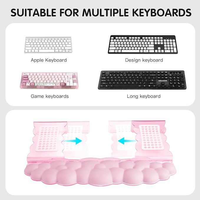 Pink Acrylic Keyboard Stand with Wrist Rest，Detachable/Adjustable Width | Ergonomic Cloud Wrist Rest Keyboard Support，Width Adjustment 9.7-16.8 In,for Laptop,Office Desk - Portable Comfortable Typing
