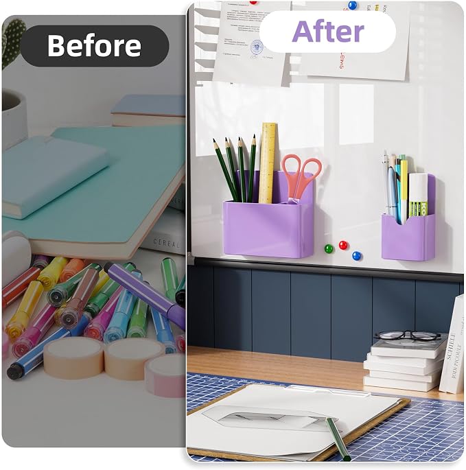 Marbrasse Magnetic Dry Erase Marker Holder,Pen and Eraser Holder for Whiteboard，Magnet Pencil Cup Utility Storage Organizer for Office, Refrigerator, Locker and Metal Cabinets (Purple)