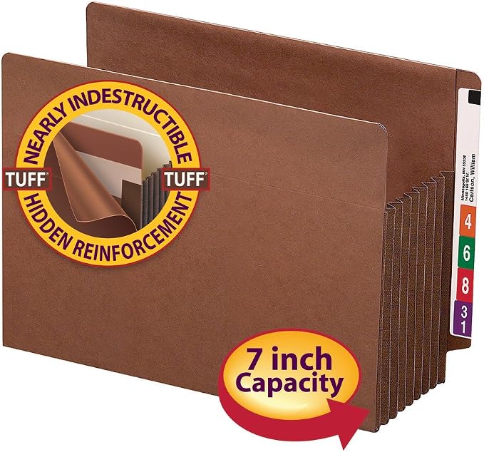 Smead End Tab TUFF® File Pocket, Reinforced Straight-Cut Tab, 7" Expansion, Tyvek® Gusset, Extra Wide Letter Size, Redrope, 5 per Box (73795) (Pack of 5)