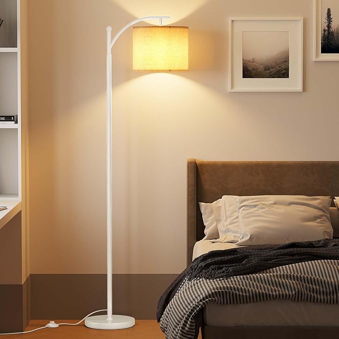 SUNMORY Arc Floor Lamp, Modern Floor Lamp with 9W 3 Color Temperatures Bulb | Metal Standing Lamps with Adjustable Hanging Lampshade, Tall Floor Lamps for Living Room, Bedroom, Office, White