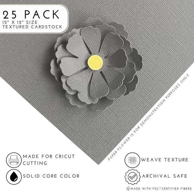 Cement—12x12 Textured Cardstock | 80lb Textured Gray Scrapbook Paper | Premium Cardstock for Cricut Cutting | 25 Sheets