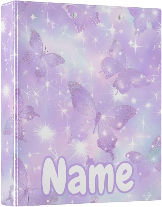 Custom 3 Ring Binder Stars and Butterflies 1.5" Round Ring Binders Personalized Name View Binder with 200 Sheet for Kids School Supplies Women Men Office, 1 Pack
