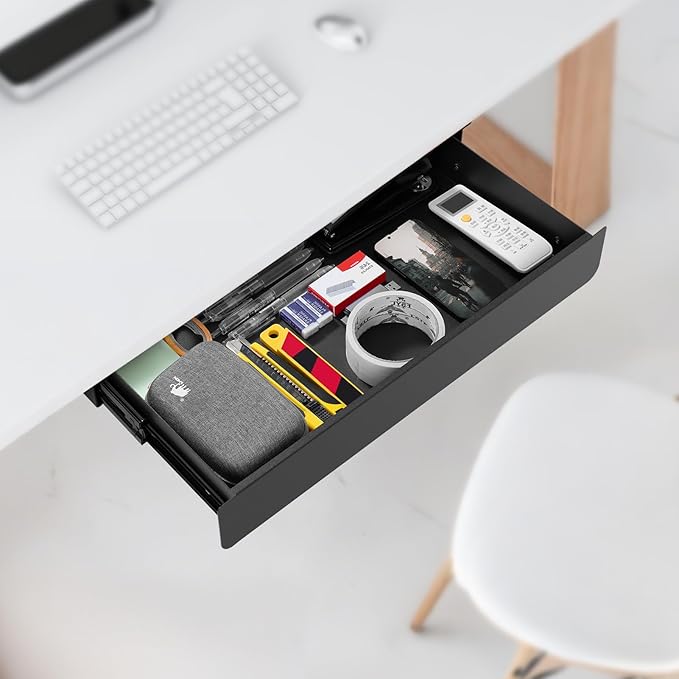 KHAMAL Under Desk Drawer Slide Out Large - Under Table Drawer 17.32" x 9.25", Pull-Out Storage Organizer With Cable Management For Home & Office