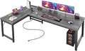 Huuger 63 Inch L Shaped Desk with Power Outlets & 0.95 Inch Thicker Desktop | Reversible Computer Desk, Larger Office Corner Gaming Desk, Metal Frame, for Home Office, Study, Grey