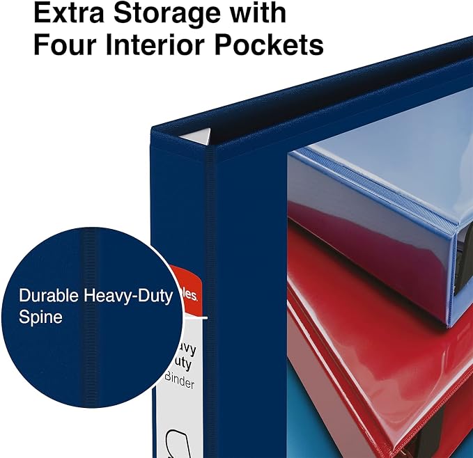 Staples Heavy-Duty 1-Inch D-Ring View Binder, Reinforced Spine, Holds Up to 275 Sheets, Blue, for Office & School