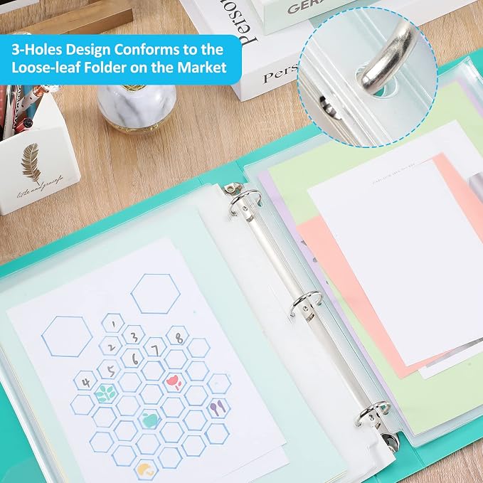 Zonon 30 Pcs A4 3 Rings Tansparent Zipper Binder Pouches Clear Binder Pockets with Zipper Folders Waterproof PVC Loose Leaf Bags Filling Bags for Pen Pencil Notebooks File Document