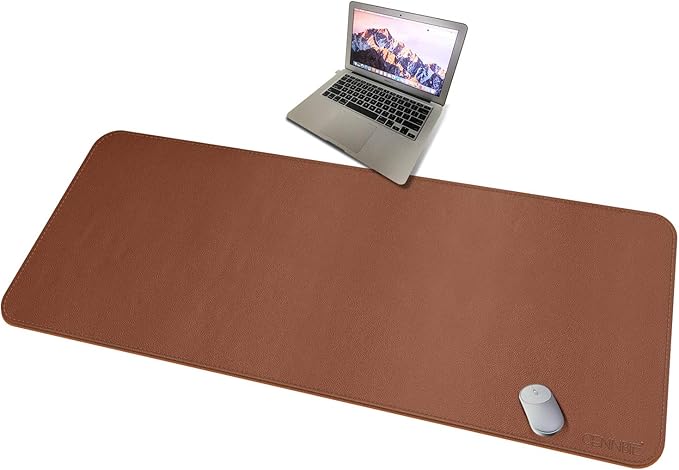 CENNBIE 59"x27.5" Leather Desk Mat Protector, Large Desk Pad XXL (Brown) | Premium Stitched Edges Resist Wear. Waterproof, Non-Slip & Easy To Clean. Protects Desk From Scratches. For Office & Home.