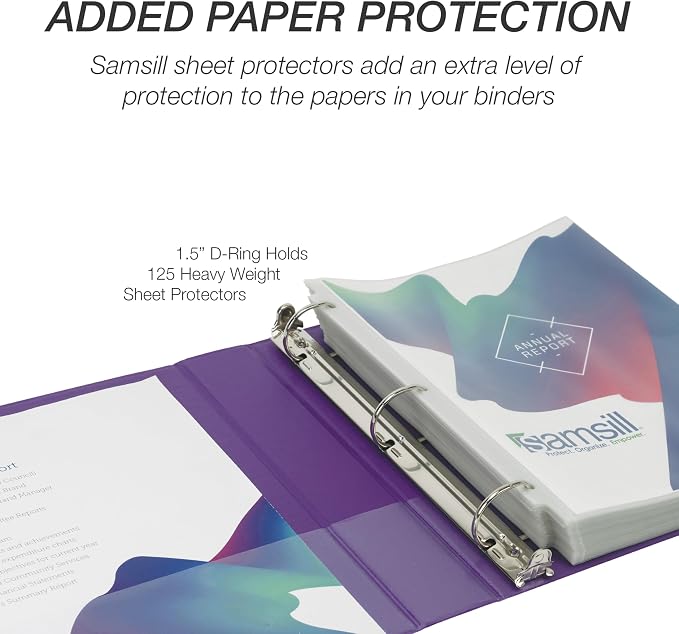 Samsill Durable 1.5 inch 3 Ring Binder, D Ring Binder, 100% Recycled Chipboard, Purple, 12 Pack
