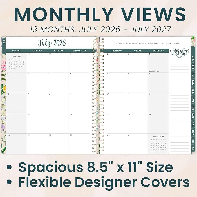bloom daily planners 2026-2027 Planner (8.5” x 11") 13 Month Academic Year Organizer (July 2026 - July 2027) - Weekly & Monthly Agenda Book with Stickers & Tabs - Garden Party, Beige