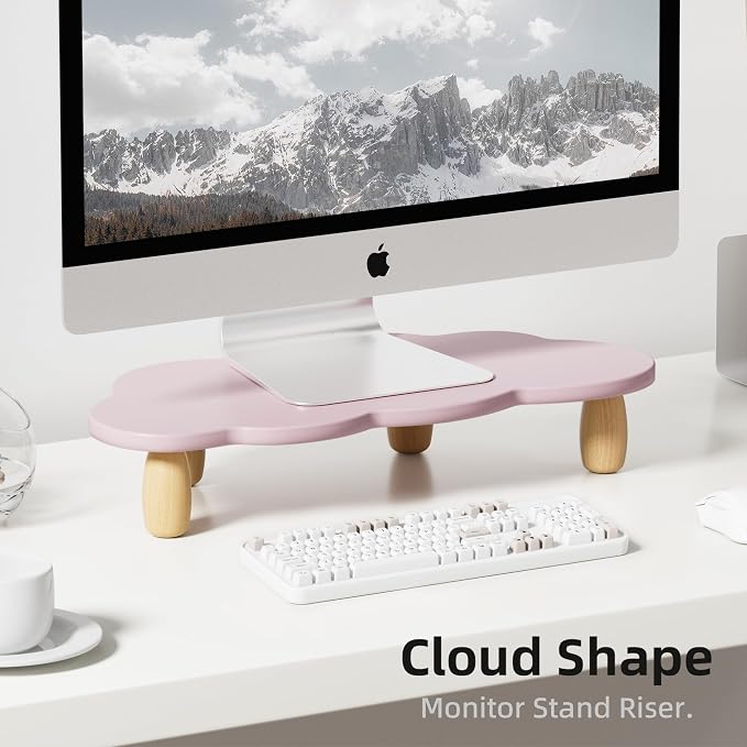 AFOOYO Monitor Stand Riser,Cloud Shape Wood Computer Monitor Stand, 16.5IN Monitor Stand Riser, Multi-Purpose Desktop Organizer Riser for Computer,Laptop,Printer,TV,Purple