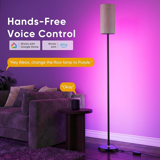 RGBIC Floor Lamp, 1000 Lumen Smart Modern Floor Lamp with 16 Million DIY Colors & Dual Light, LED Corner Standing Lamp Featuring Music Sync, App/Remote Control for Living Room, Bedroom