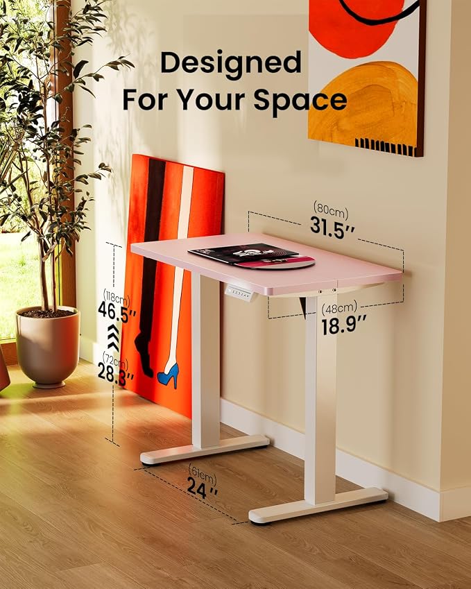 ErGear Height Adjustable Electric Standing Desk, 32 x 19 Inches Sit Stand up Desk, Memory Computer Home Office Desk, Pink