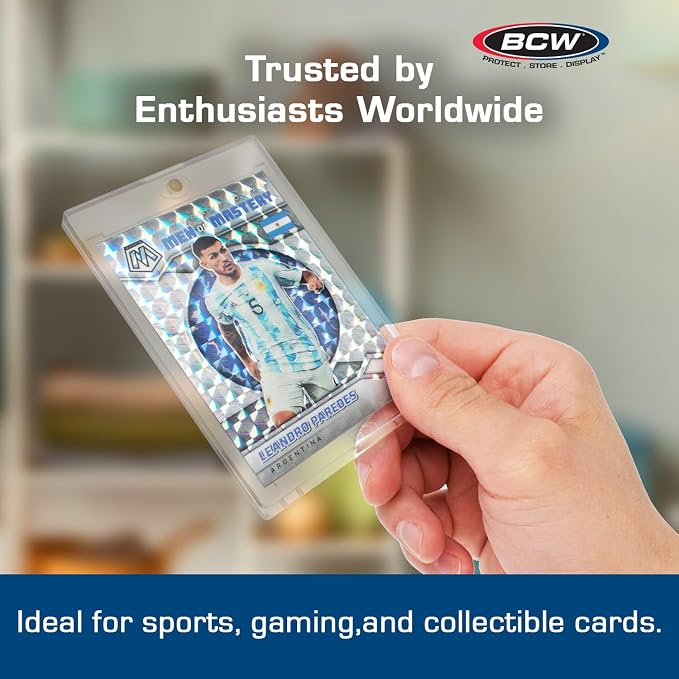 BCW 35 Pt Magnetic Card Holders with UV Protection, 10 Count | Clear two-piece cases use a gold magnet closure, recessed corners, and easy-open tabs for standard 35 pt trading cards.