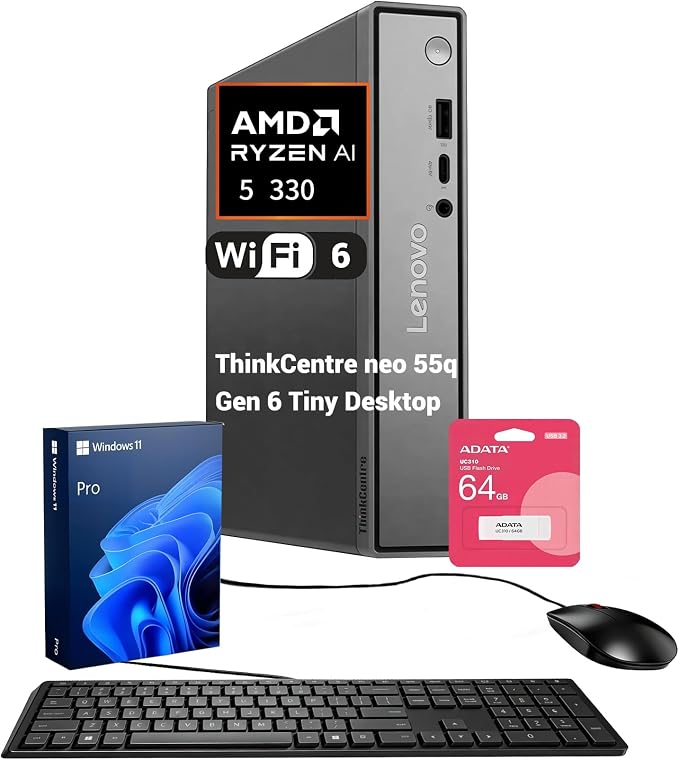 Lenovo ThinkCentre neo 55q Mini Desktop Ryzen AI 5 330, 32GB RAM 2TB SSD