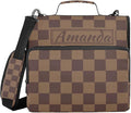 Custom 3 Ring Zipper Binder Brown Checkerboard B Personalized Name 1.5 inch Binders Large Capacity Multi Pockets for School Office Supplies