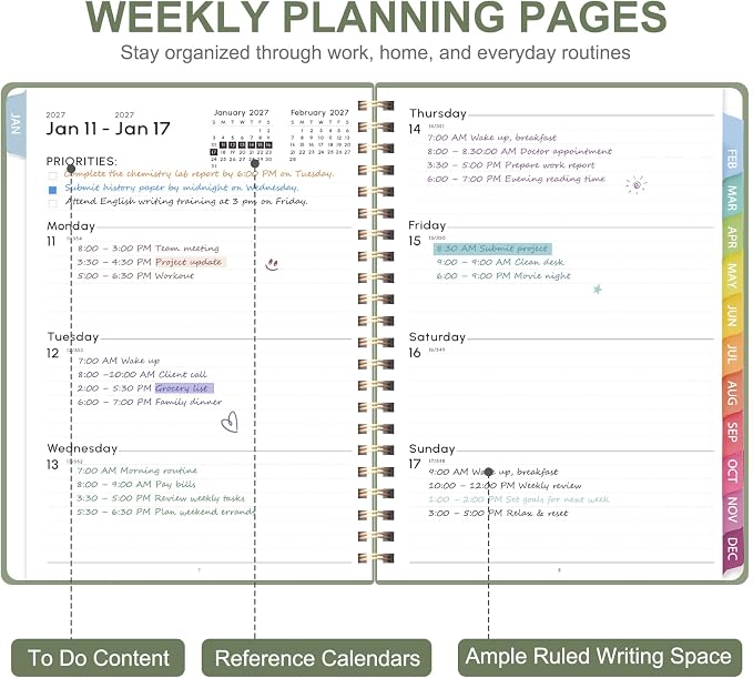 2027 Planner, Weekly and Monthly Calendar Planner Book, JAN 2027 - DEC 2027