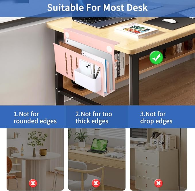 LUKETURE Desk Side Storage, 2 Tie Laptop Holder No Drill Clamp On Organizer | Sturdy Steel Double Tier Strong, Magnetic Pen Holder, No Drill Clamp for Standing Desk Organizer, Fits 0.3-2.8"