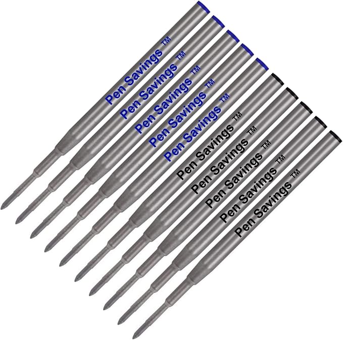 10 Pack, Pen Savings Ballpoint Pen Refills Compatible with Montblanc Twist Style Ballpoint Pens, Medium Point (Bulk Packed) (Assorted)