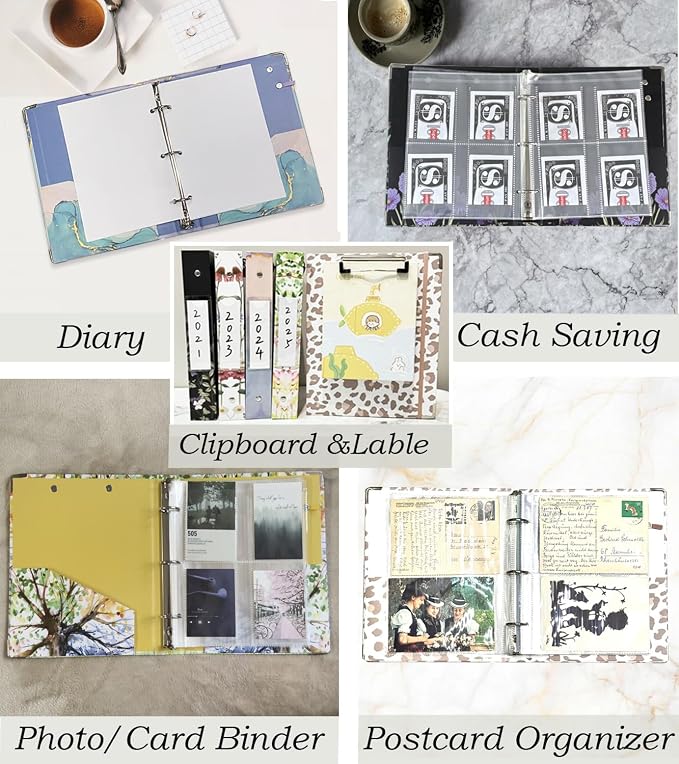 Mini 3 Ring Binder 1 Inch for 5.5"x8.5" Paper, Small Three Ring Binders with Clipboard,5-Tab Dividers,Interior Pocket, Spine ID Label Holder, BVSSX A5 Binder with Pen Holder,Season Tree