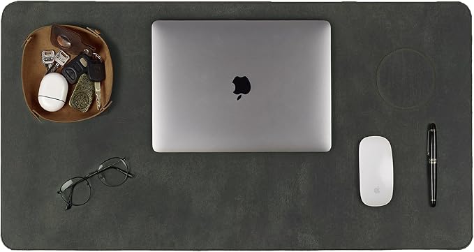 LEATHER VILLAGE Real Leather Desk Pad 3mm Thick Double Layer Desk Mat Olive | 32''x16'', Cover Blotter Large Full Grain Protector for Keyboard, Mouse & Laptop, Office Table Mat & Desktop Accessories