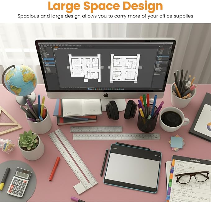 PayLessHere | 39 Inch Computer Desk | Pink | Office Desk with Metal Frame, Adjustable Feet | Water-Resistant, Scratchproof Surface | Sturdy Writing Table for Home Office or Study | Pack of 1