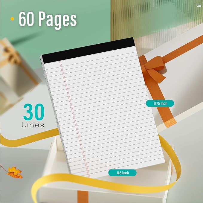 12 Pack Legal Pads 8.5 x 11 Note Pads 8.5 x 11 Inch Notepad 360 Sheets Writing Pads Wide Ruled Lined Paper Pads White Paper Note Pads 8.5 x 11 with 30 Sheets Per Legal Pad for School, Office, Home