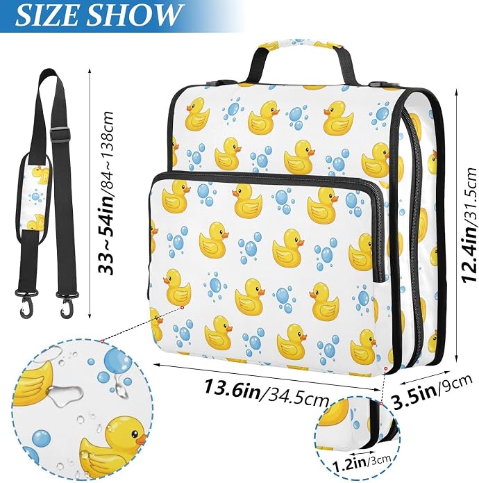 Zipper Binder Bag 3 Ring File Folder Portfolio Organizer Zippered Binder Bags with Strap Fits Laptop Women Men