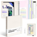 Ospelelf Leather 3 Ring Binder for Letter Size Documents with Pocketed Dividers, 1 Inch Round Rings, Holds 175 Sheets, Binders with Storage Bag & Notepad, for Office School Home Organization, White