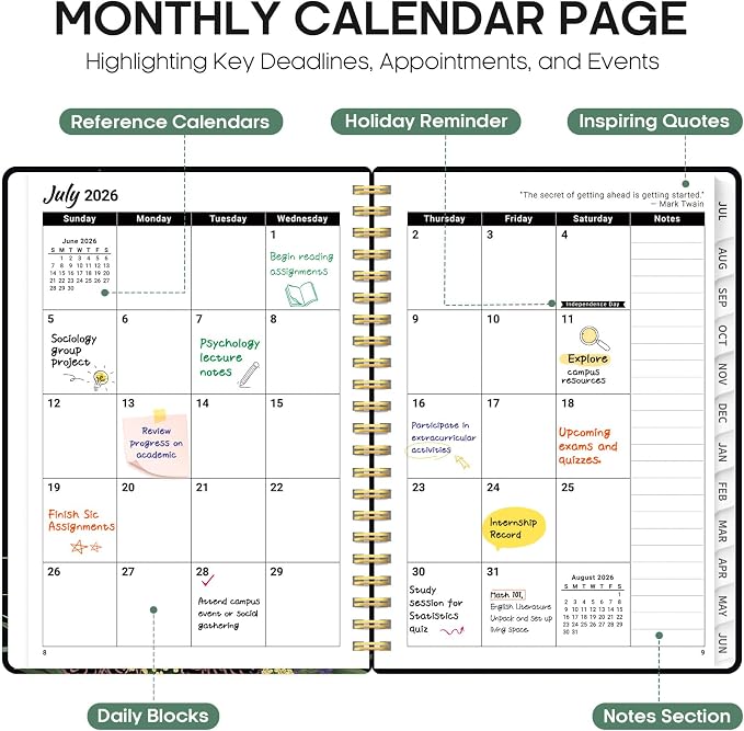Planner 2026-2027, Jul 2026-Jun 2027 Monthly & Weekly Planner Calendar | 6.3" x 8.5", Hardcover Academic Spiral Pretty School Planning Book for Women, Teacher, Student, Forest Myth