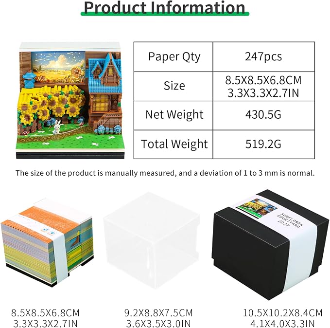 3D Time Piece Calendar, 2027 Desk Calendar With LED Light, 3d Tree Memo Pad Creative Desk Calendar, Christmas Gift for Colleague Friend, Desktop Decoration (Sunflower Yard)