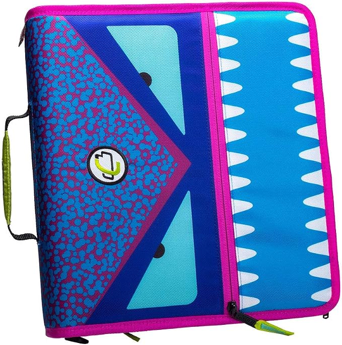 Case-it The Dual 2-in-1 Zipper Binder | Two 1.5-Inch D-Rings, 600 Sheet Capacity, Pencil Pouch & Multiple Pockets | School & Office Organizer with Shoulder Strap | Dual-101 Monster Design Purpal