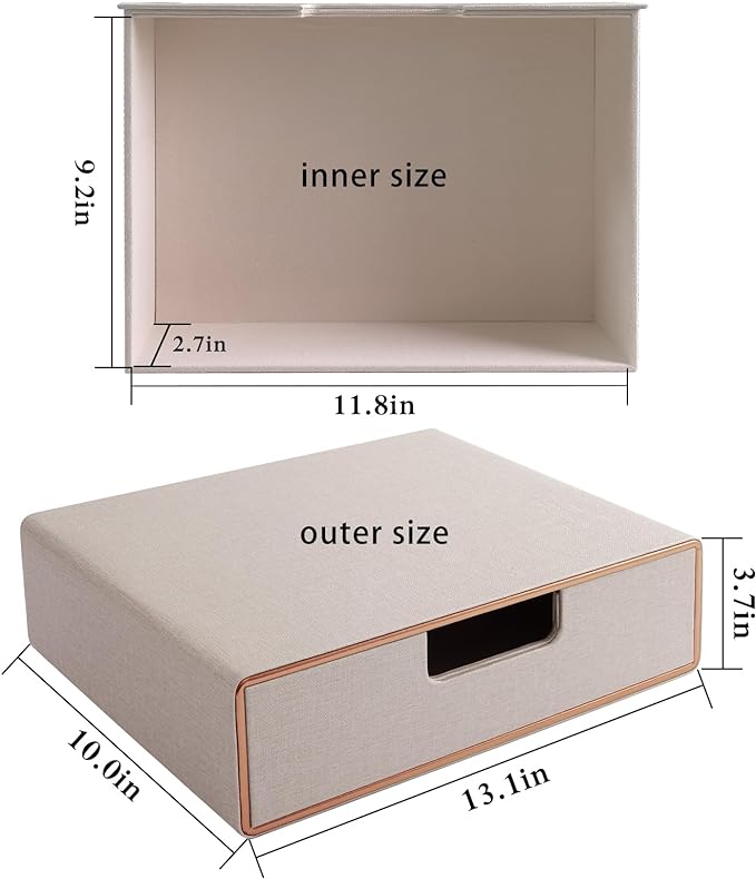 PU Leather Stackable Organizer Drawer,Executive Office Supplies Desktop Filing A4 File Cabinet/Holder for Jewelry/Bill/Paper/Documents/Makeup Home Decor Stationery Storage Box,Beige
