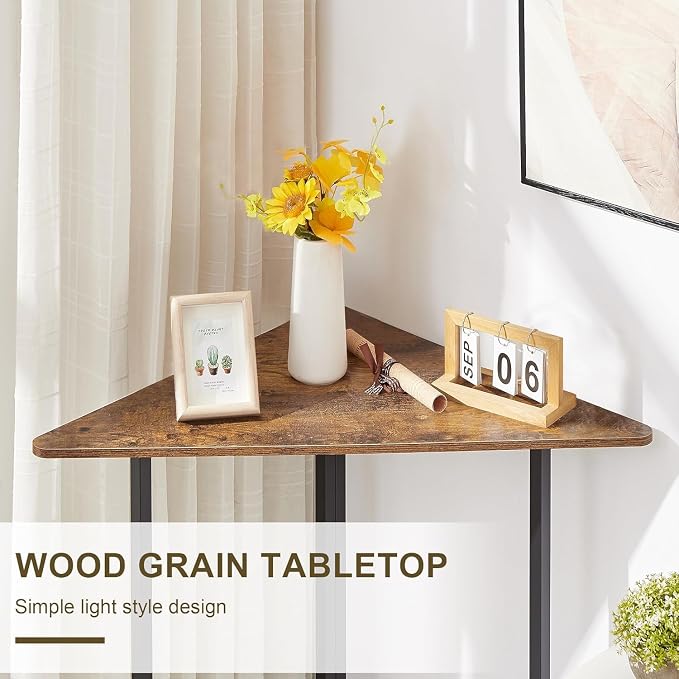 VECELO Corner Desk,Office Tables for Living Room for Small Space Triangle Computer Desk with Steel Frame Corner Shelves with Metal Frame Writing Desk for Workstation Classic Brown 31.1"